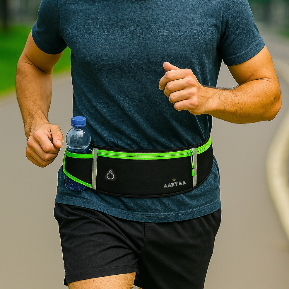 2025 EDITIE-AARYAA Reflecterende Runningbelt Met Bidonhouder- Zwart