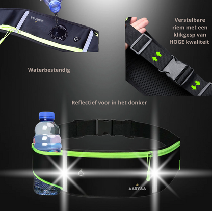 2025 EDITIE-AARYAA Reflecterende Runningbelt Met Bidonhouder- Zwart