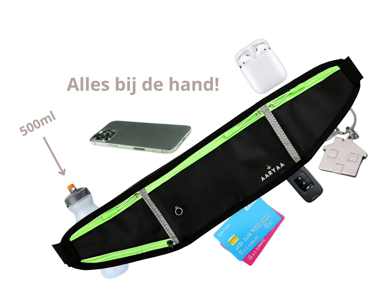 2025 EDITIE-AARYAA Reflecterende Runningbelt Met Bidonhouder- Zwart