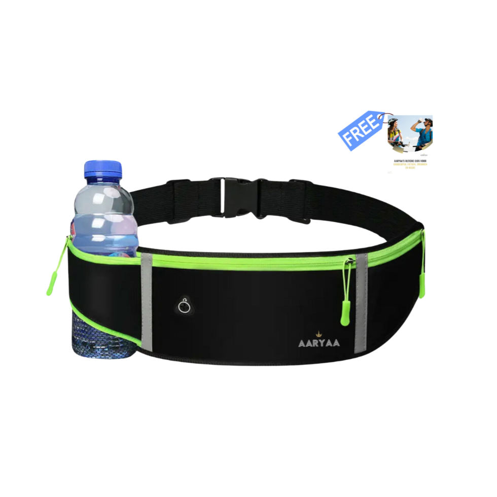 2025 EDITIE-AARYAA Reflecterende Runningbelt Met Bidonhouder- Zwart
